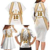 Hellas Athletic Family Matching Long Sleeve Bodycon Dress and Hawaiian Shirt with Ancient Greek Shield Graphic and Numbered Back