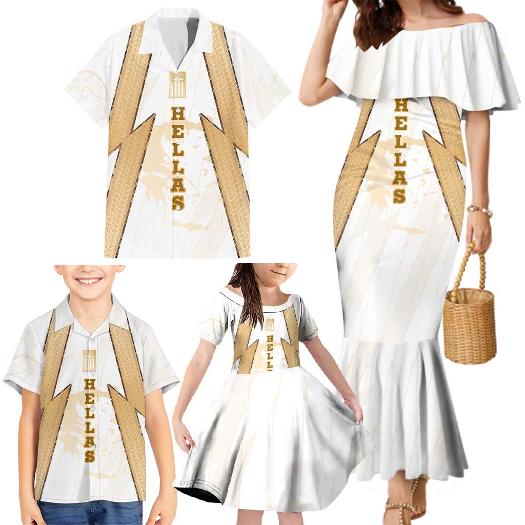 Hellas Athletic Family Matching Mermaid Dress and Hawaiian Shirt with Ancient Greek Shield Graphic and Numbered Back