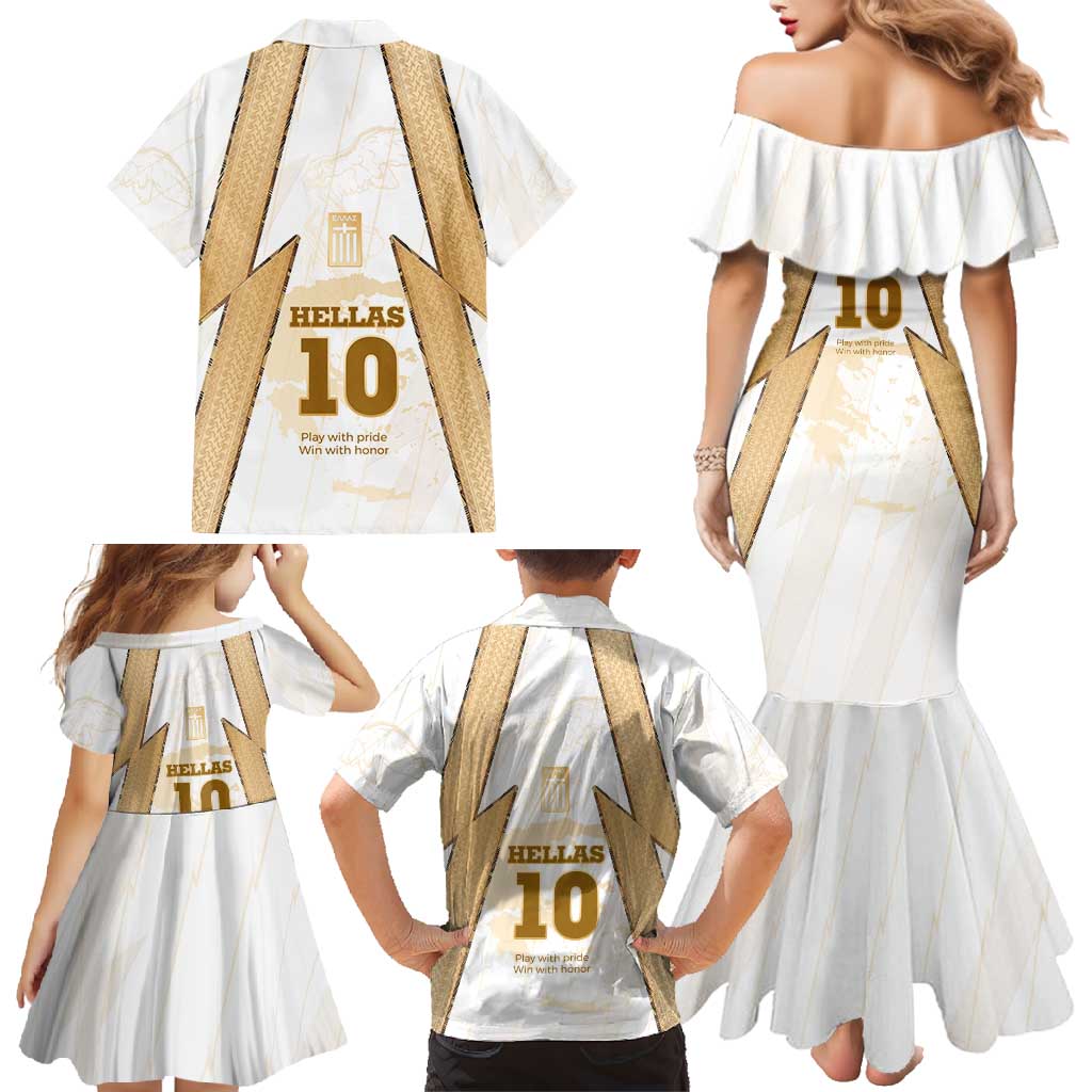 Hellas Athletic Family Matching Mermaid Dress and Hawaiian Shirt with Ancient Greek Shield Graphic and Numbered Back