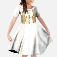 Hellas Athletic Family Matching Off The Shoulder Long Sleeve Dress and Hawaiian Shirt with Ancient Greek Shield Graphic and Numbered Back