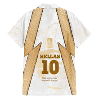 Hellas Athletic Family Matching Off The Shoulder Long Sleeve Dress and Hawaiian Shirt with Ancient Greek Shield Graphic and Numbered Back