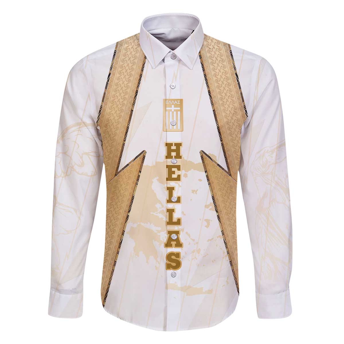 Hellas Athletic Family Matching Off The Shoulder Long Sleeve Dress and Hawaiian Shirt with Ancient Greek Shield Graphic and Numbered Back