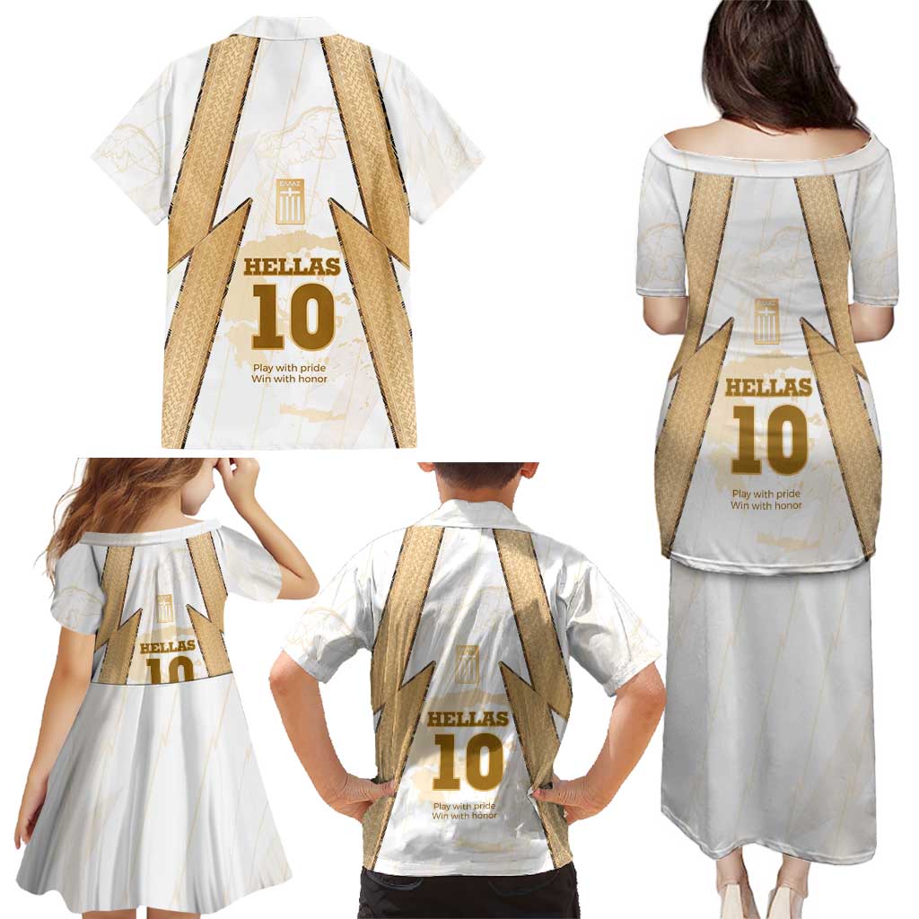Hellas Athletic Family Matching Puletasi and Hawaiian Shirt with Ancient Greek Shield Graphic and Numbered Back