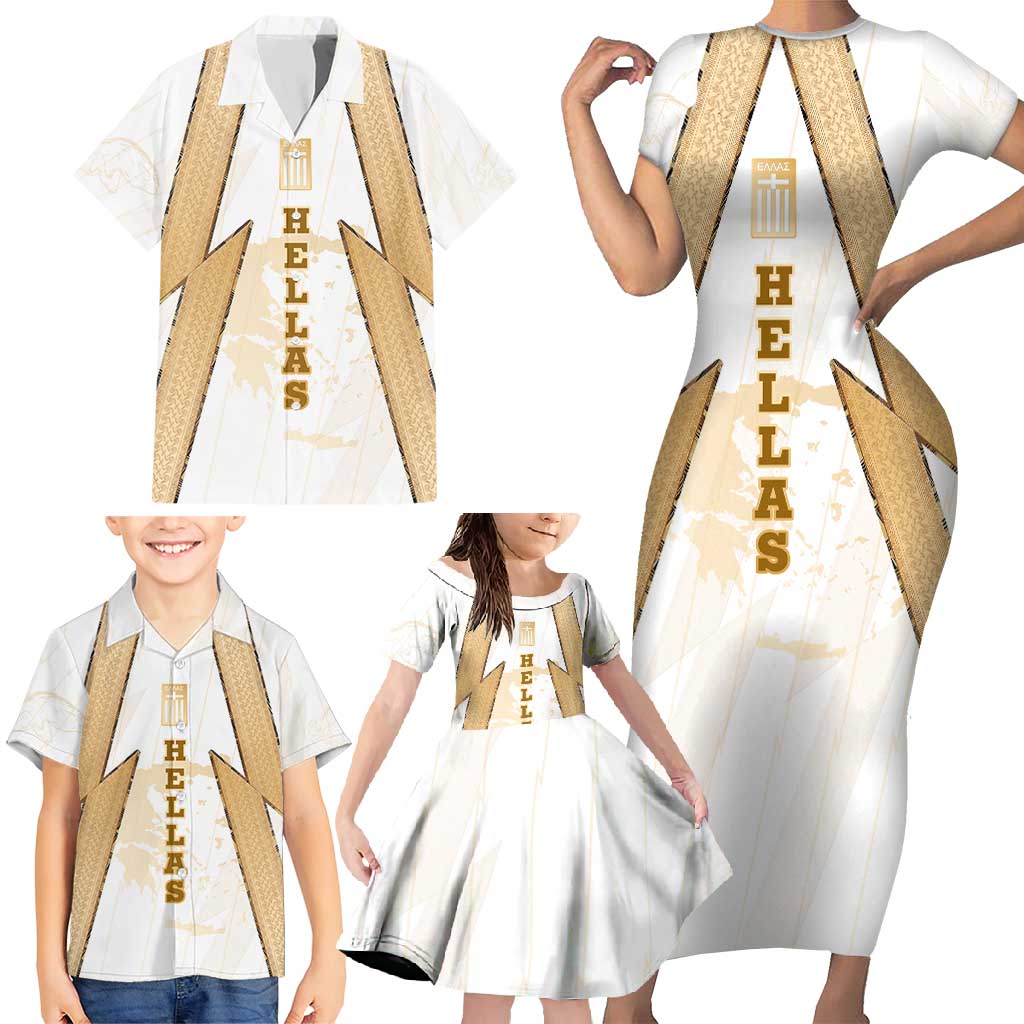 Hellas Athletic Family Matching Short Sleeve Bodycon Dress and Hawaiian Shirt with Ancient Greek Shield Graphic and Numbered Back
