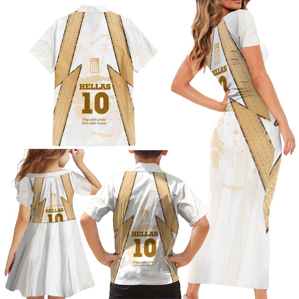 Hellas Athletic Family Matching Short Sleeve Bodycon Dress and Hawaiian Shirt with Ancient Greek Shield Graphic and Numbered Back