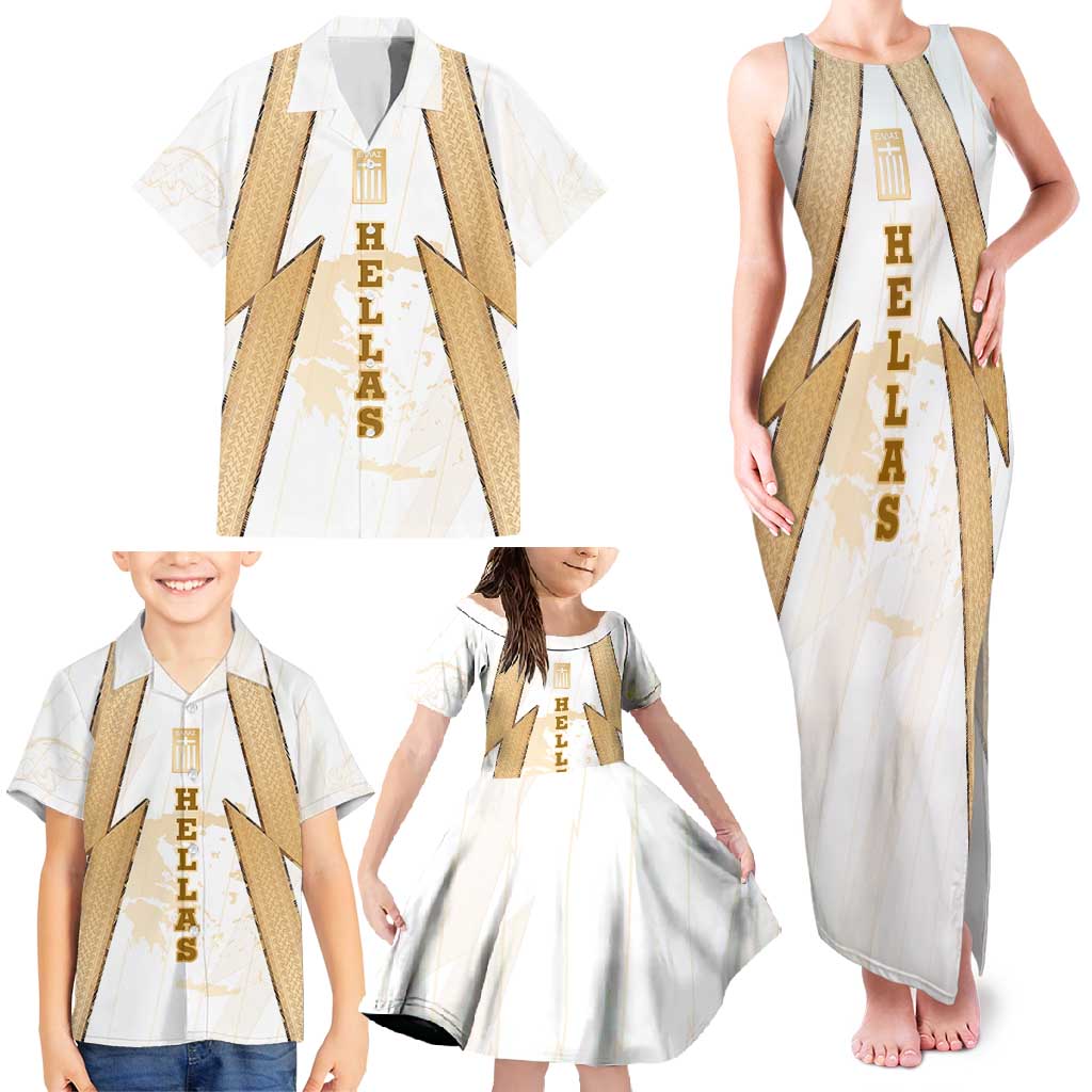 Hellas Athletic Family Matching Tank Maxi Dress and Hawaiian Shirt with Ancient Greek Shield Graphic and Numbered Back