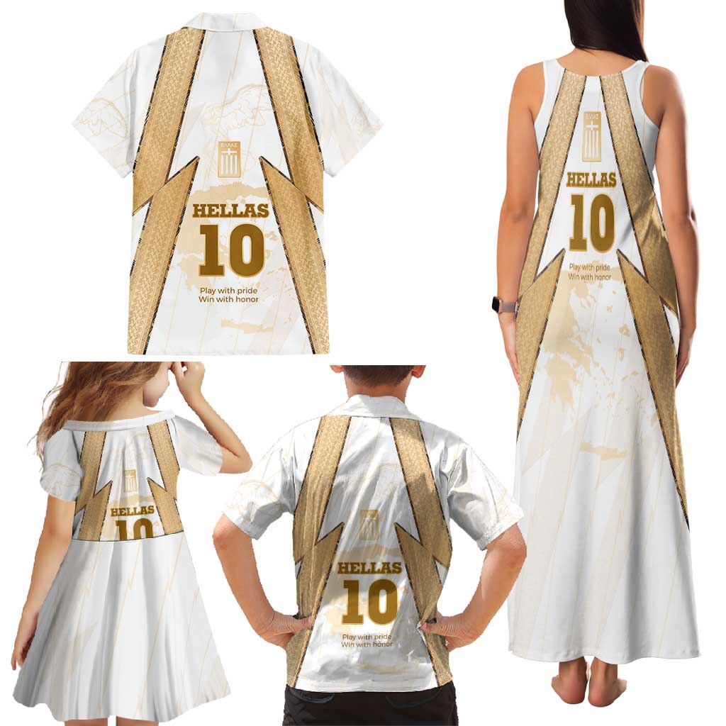 Hellas Athletic Family Matching Tank Maxi Dress and Hawaiian Shirt with Ancient Greek Shield Graphic and Numbered Back