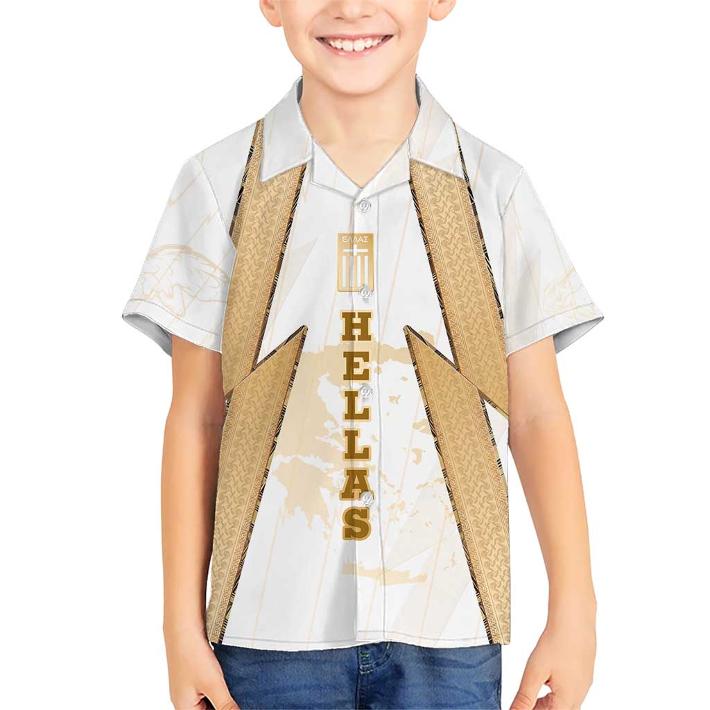 Hellas Athletic Kid Hawaiian Shirt with Ancient Greek Shield Graphic and Numbered Back