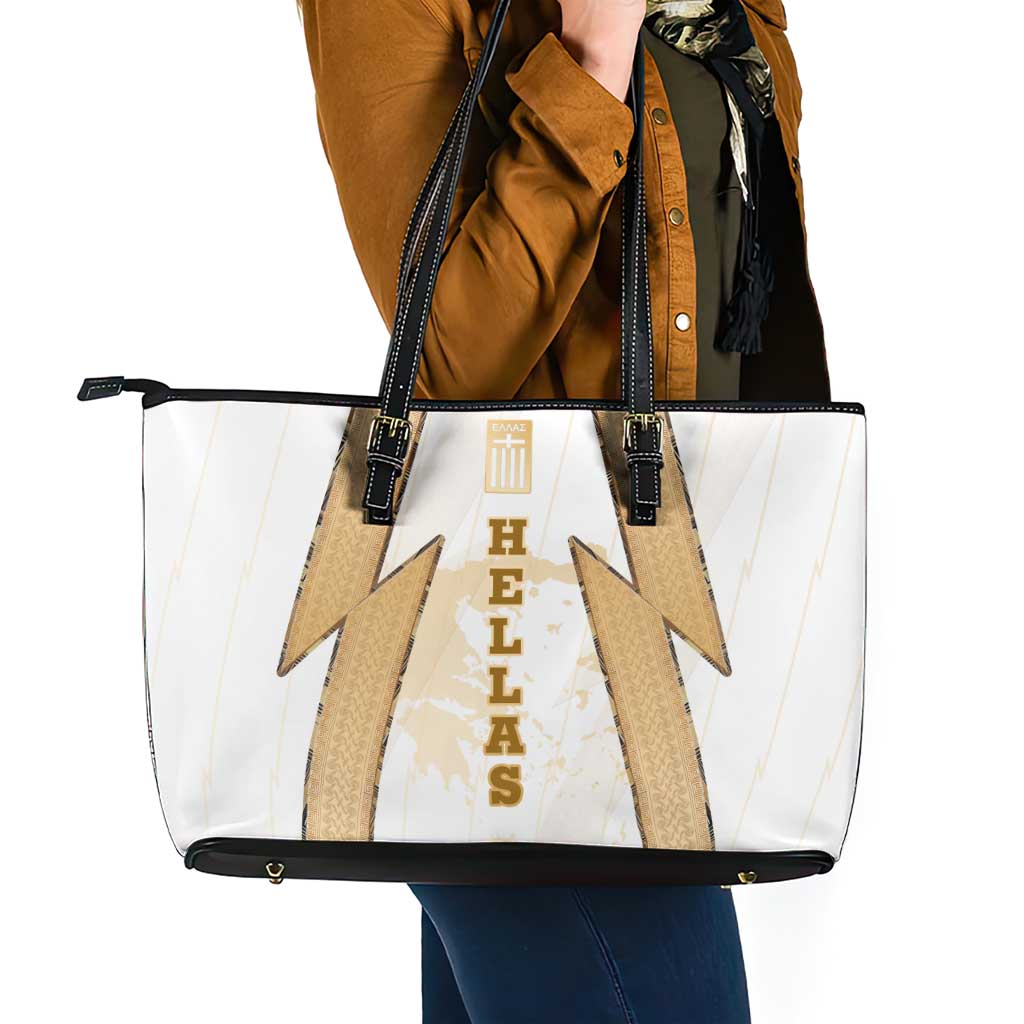 Hellas Athletic Leather Tote Bag with Ancient Greek Shield Graphic and Numbered Back