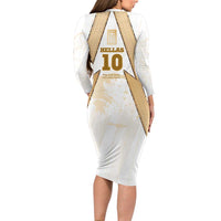 Hellas Athletic Long Sleeve Bodycon Dress with Ancient Greek Shield Graphic and Numbered Back