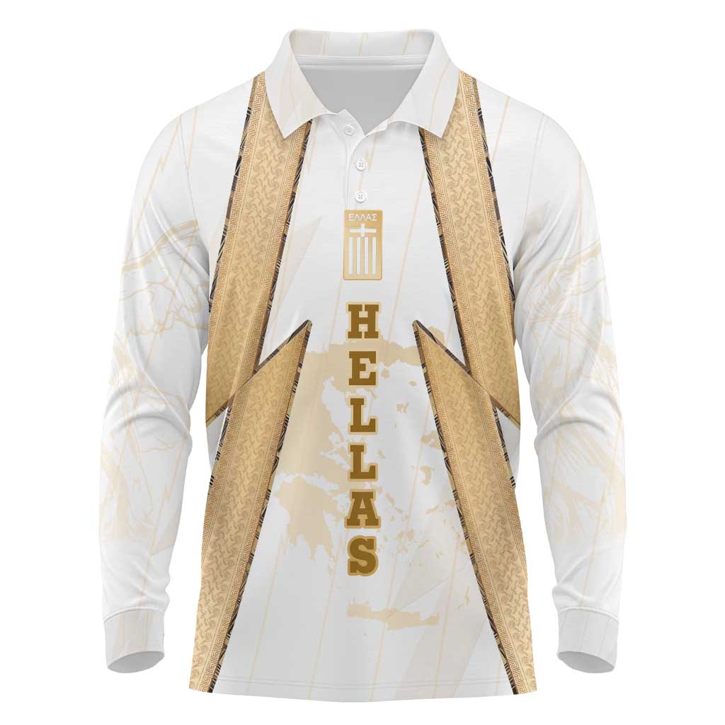 Hellas Athletic Long Sleeve Polo Shirt with Ancient Greek Shield Graphic and Numbered Back