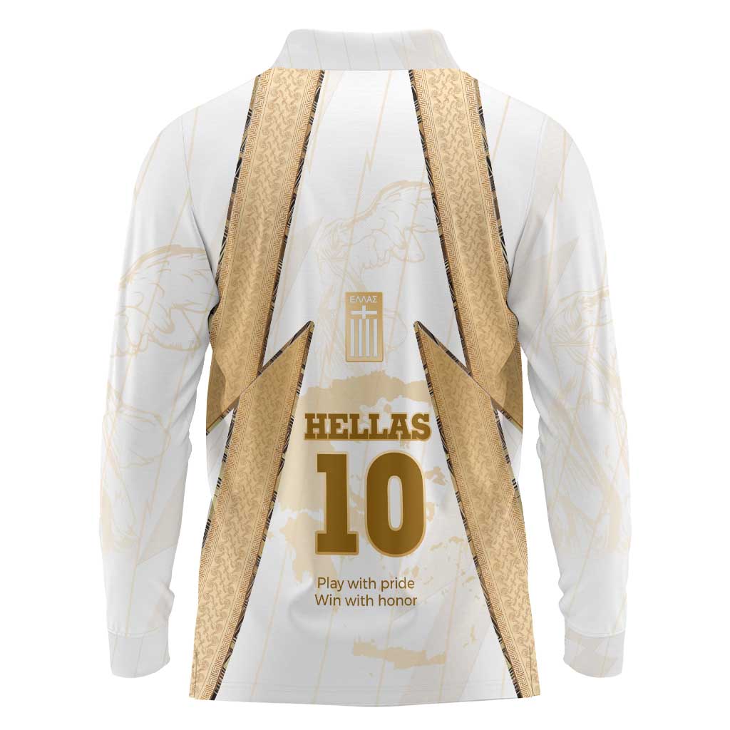 Hellas Athletic Long Sleeve Polo Shirt with Ancient Greek Shield Graphic and Numbered Back