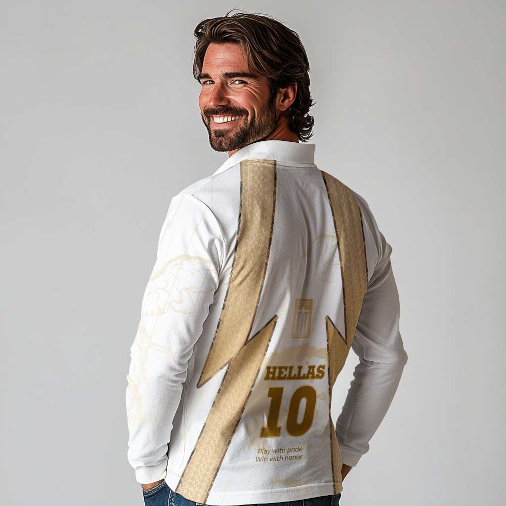 Hellas Athletic Long Sleeve Polo Shirt with Ancient Greek Shield Graphic and Numbered Back
