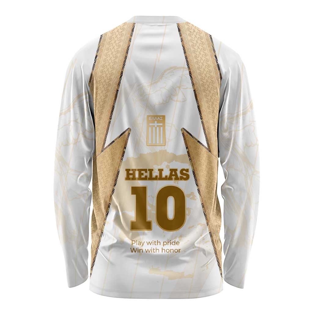 Hellas Athletic Long Sleeve Shirt with Ancient Greek Shield Graphic and Numbered Back