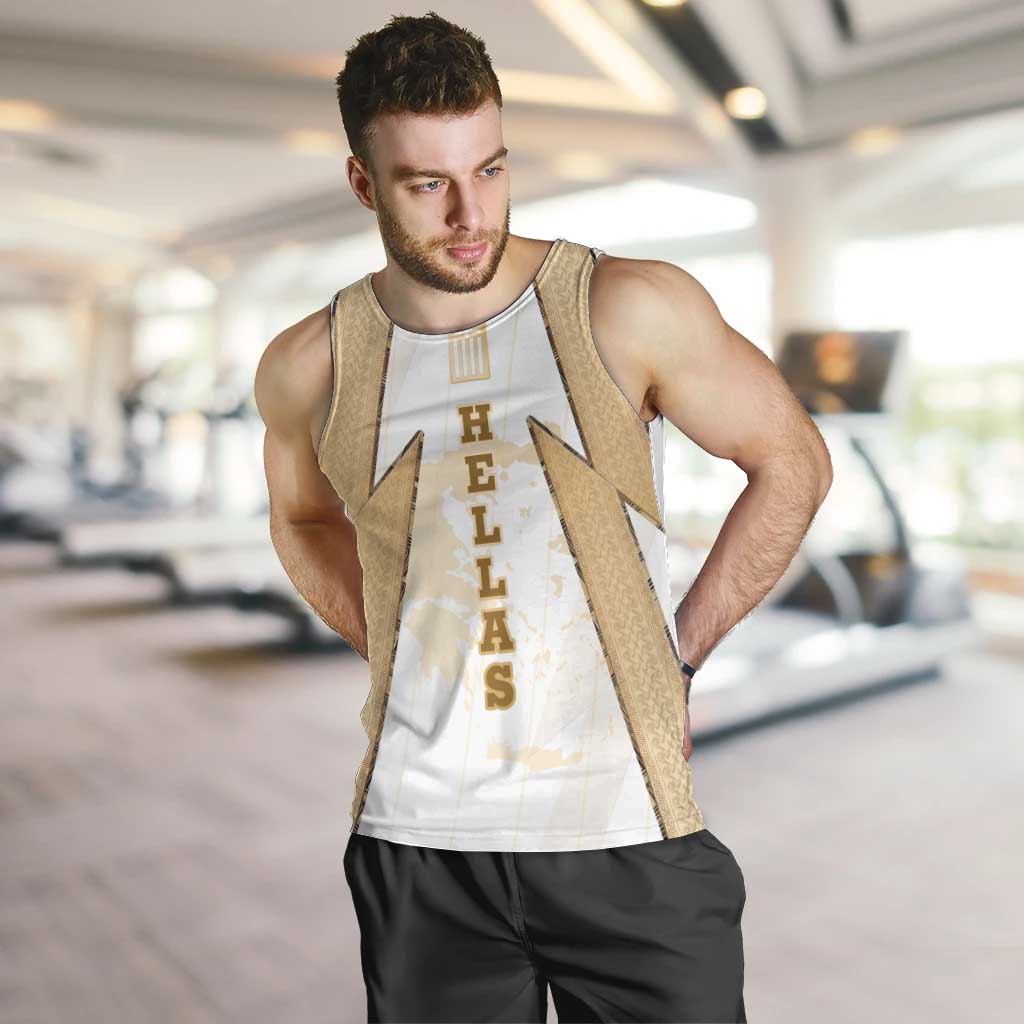 Hellas Athletic Men Tank Top with Ancient Greek Shield Graphic and Numbered Back