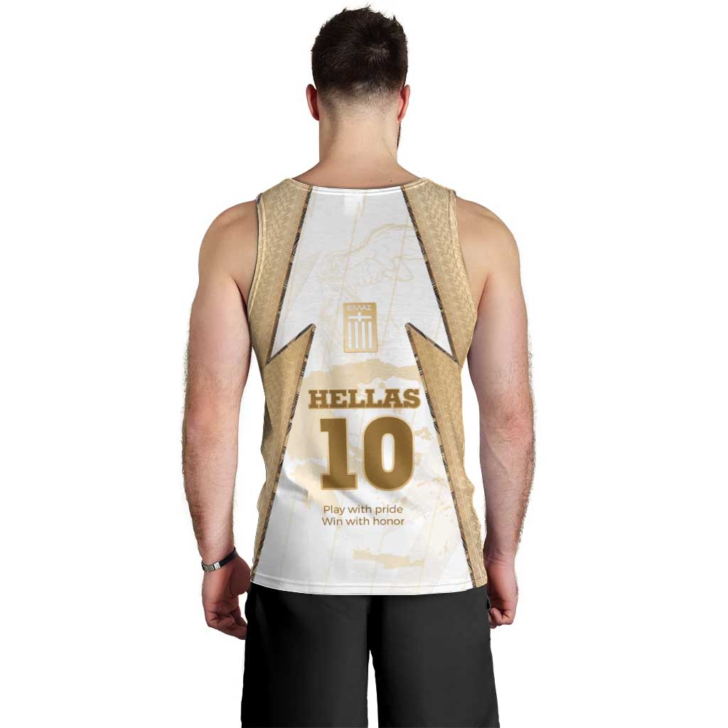 Hellas Athletic Men Tank Top with Ancient Greek Shield Graphic and Numbered Back