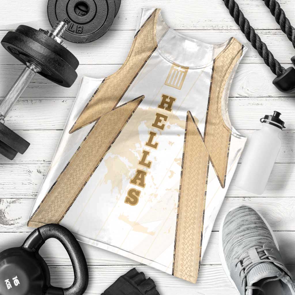 Hellas Athletic Men Tank Top with Ancient Greek Shield Graphic and Numbered Back