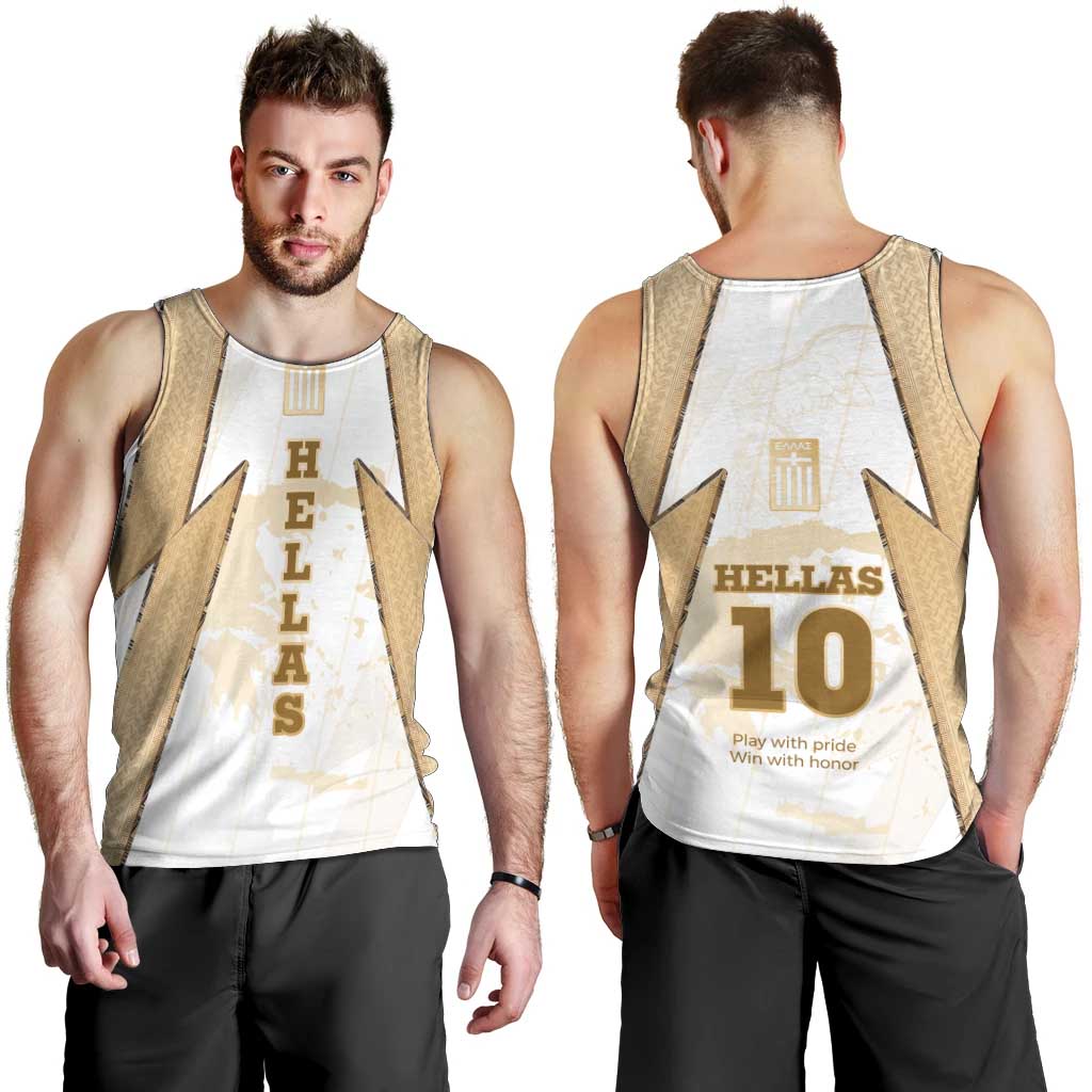 Hellas Athletic Men Tank Top with Ancient Greek Shield Graphic and Numbered Back