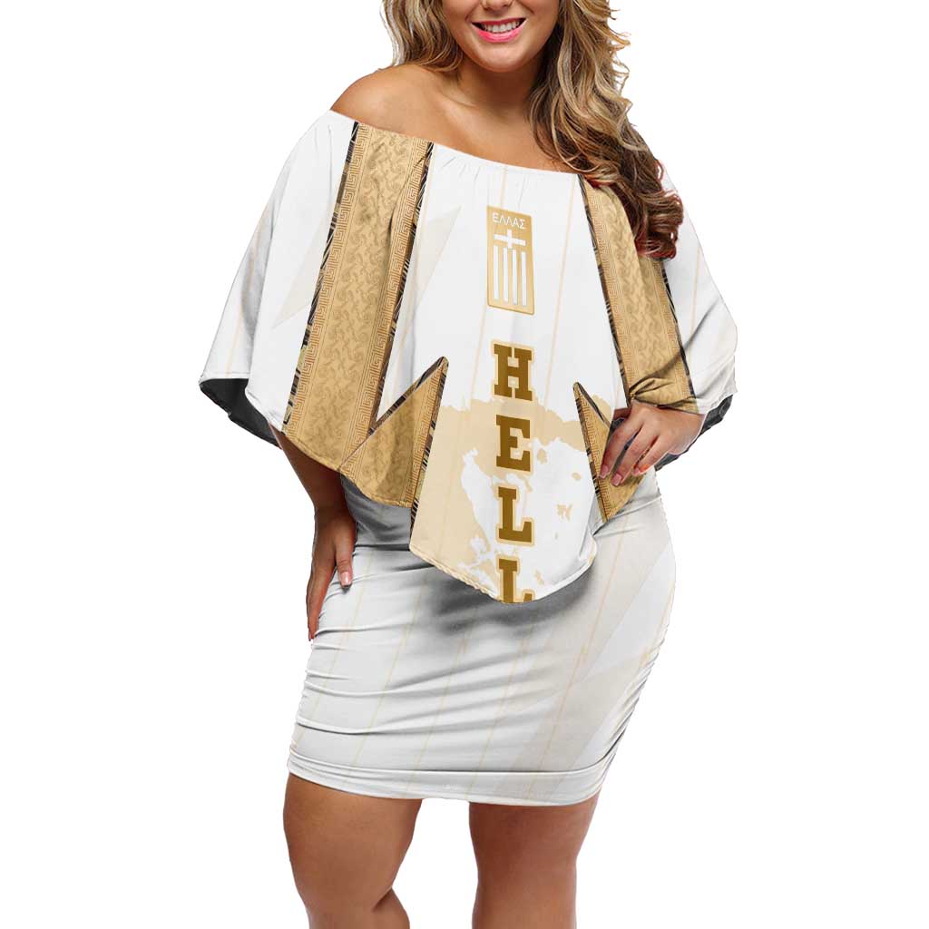 Hellas Athletic Off Shoulder Short Dress with Ancient Greek Shield Graphic and Numbered Back