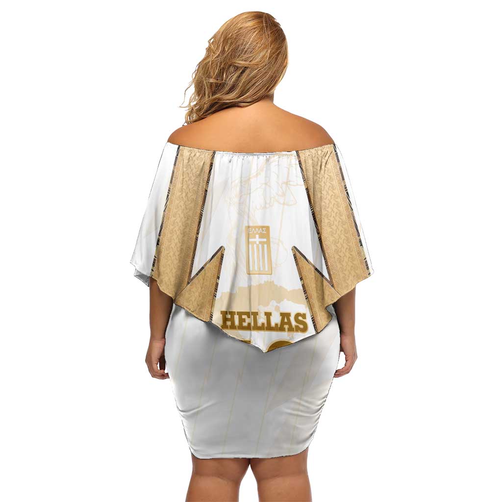 Hellas Athletic Off Shoulder Short Dress with Ancient Greek Shield Graphic and Numbered Back
