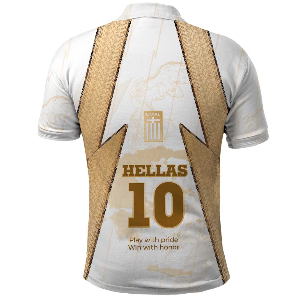 Hellas Athletic Polo Shirt with Ancient Greek Shield Graphic and Numbered Back