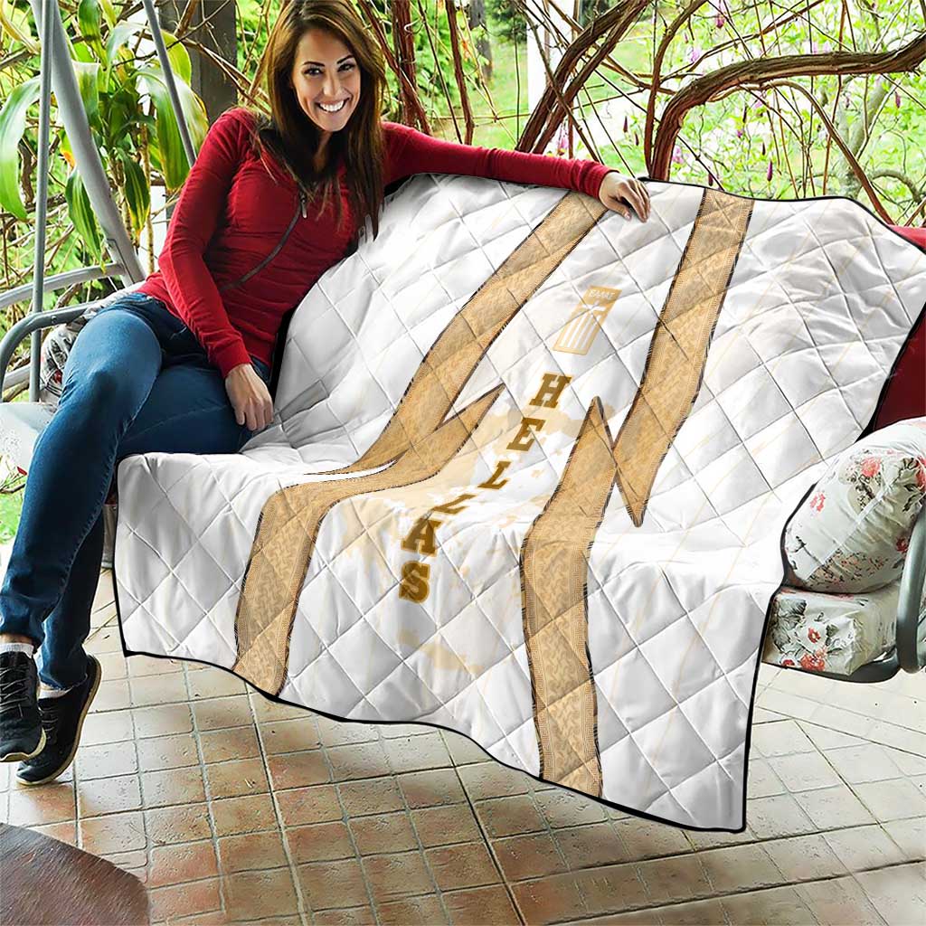 Hellas Athletic Quilt with Ancient Greek Shield Graphic and Numbered Back