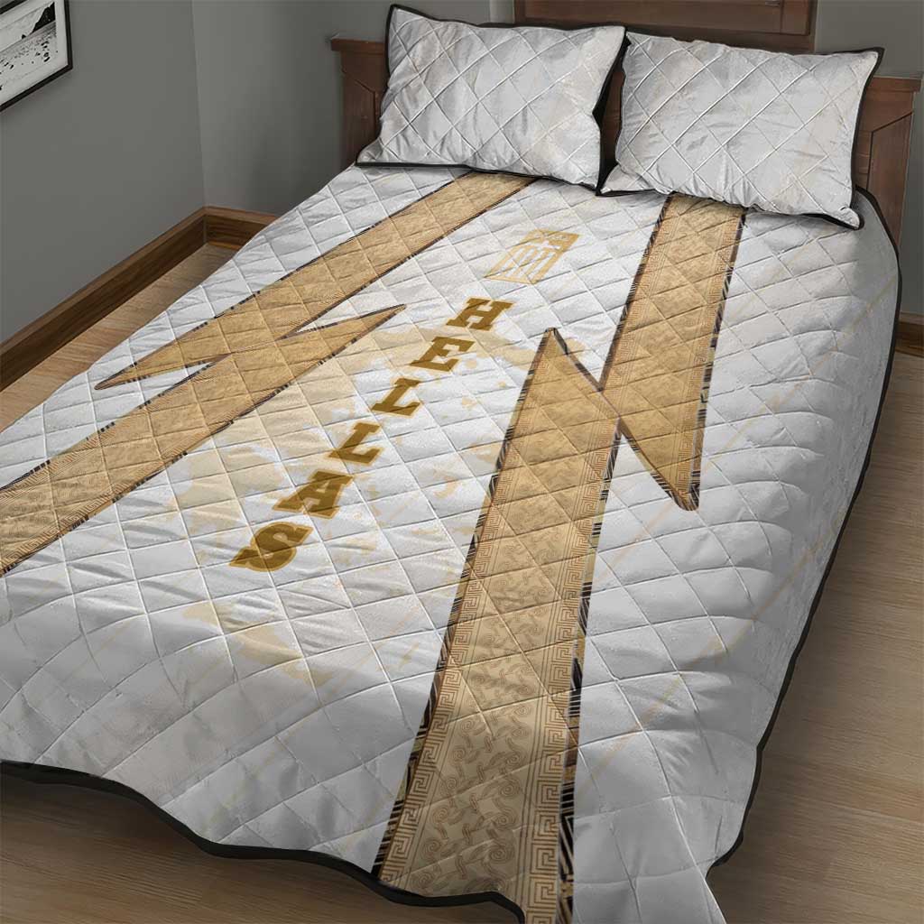 Hellas Athletic Quilt Bed Set with Ancient Greek Shield Graphic and Numbered Back