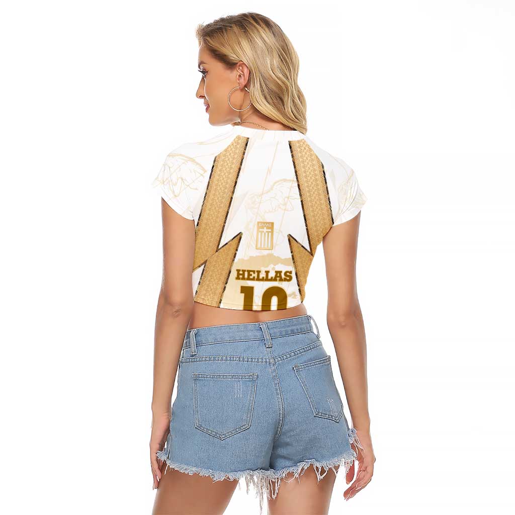 Hellas Athletic Raglan Cropped T Shirt with Ancient Greek Shield Graphic and Numbered Back