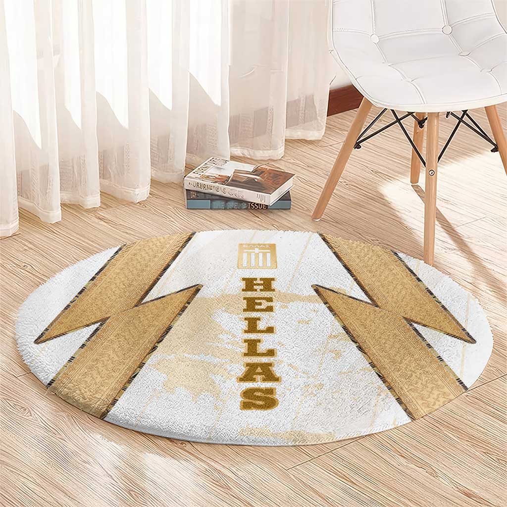 Hellas Athletic Round Carpet with Ancient Greek Shield Graphic and Numbered Back