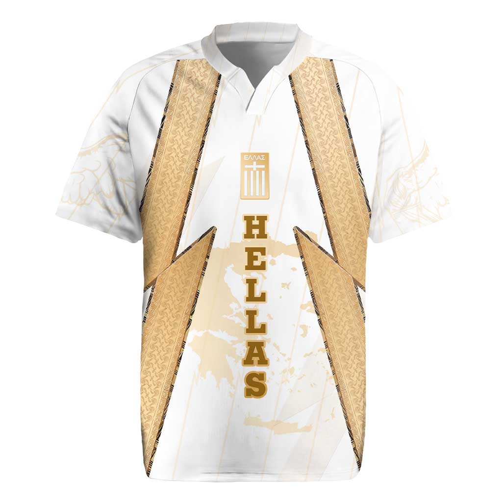 Hellas Athletic Rugby Jersey with Ancient Greek Shield Graphic and Numbered Back