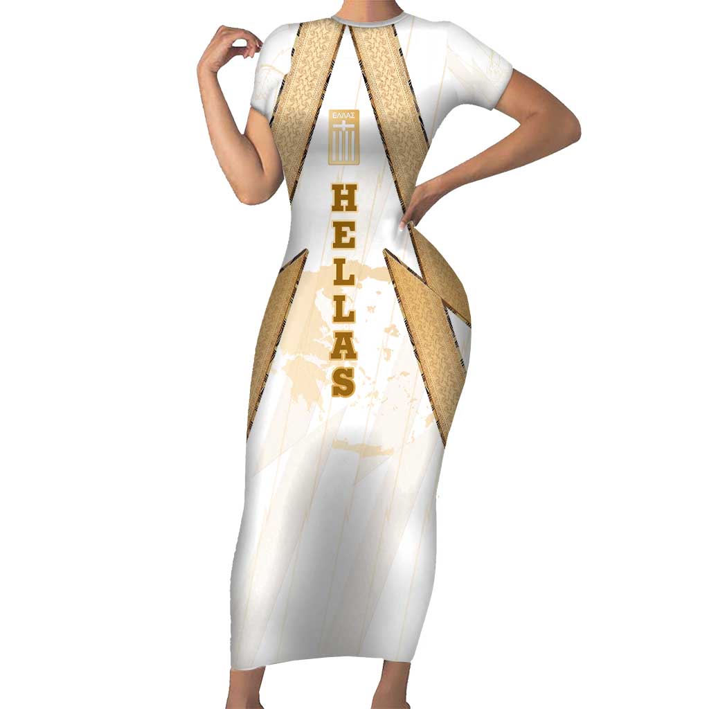 Hellas Athletic Short Sleeve Bodycon Dress with Ancient Greek Shield Graphic and Numbered Back