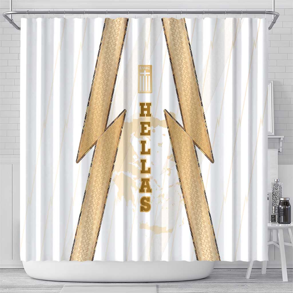 Hellas Athletic Shower Curtain with Ancient Greek Shield Graphic and Numbered Back