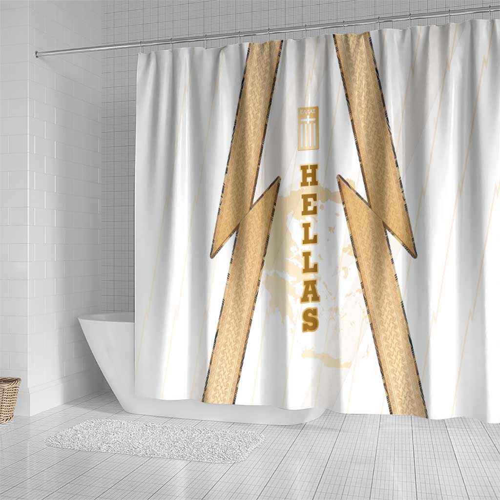 Hellas Athletic Shower Curtain with Ancient Greek Shield Graphic and Numbered Back