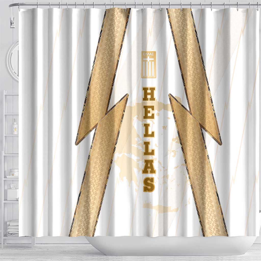Hellas Athletic Shower Curtain with Ancient Greek Shield Graphic and Numbered Back