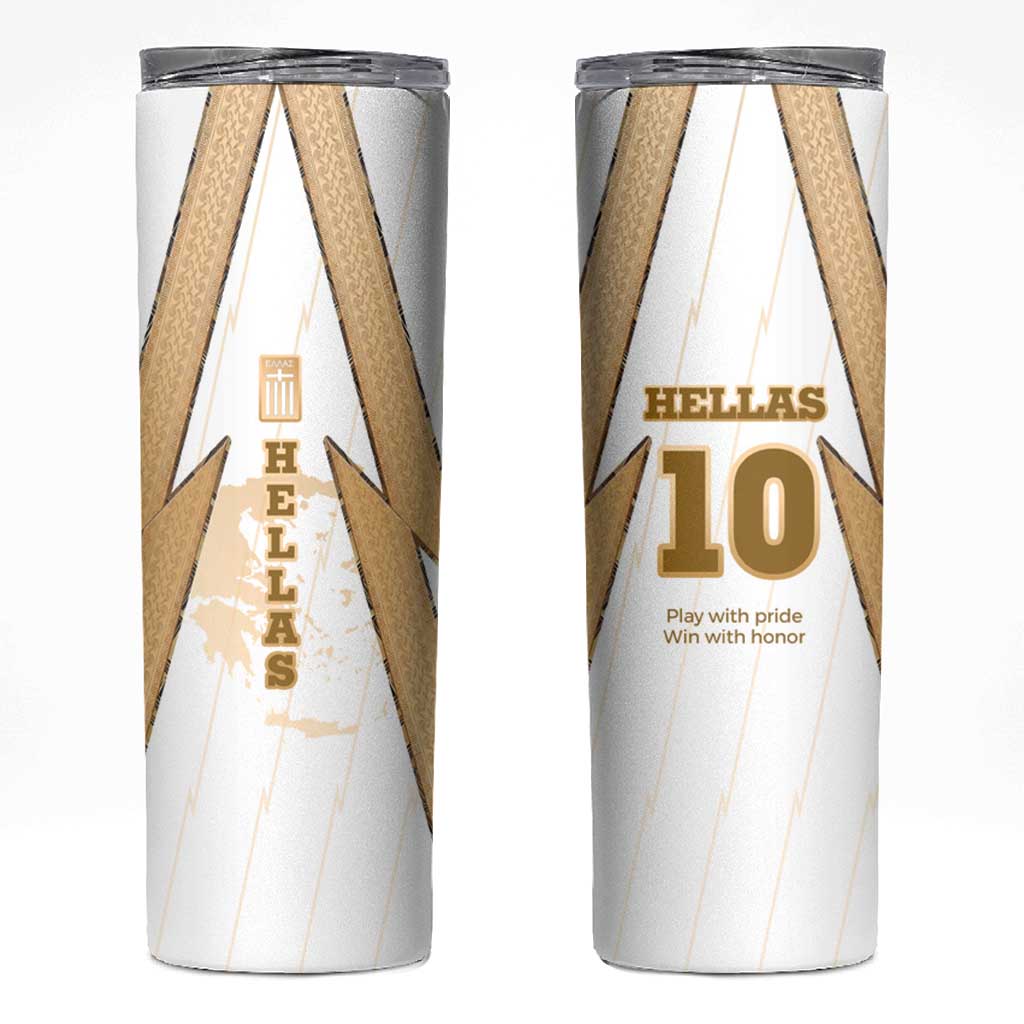 Hellas Athletic Skinny Tumbler with Ancient Greek Shield Graphic and Numbered Back