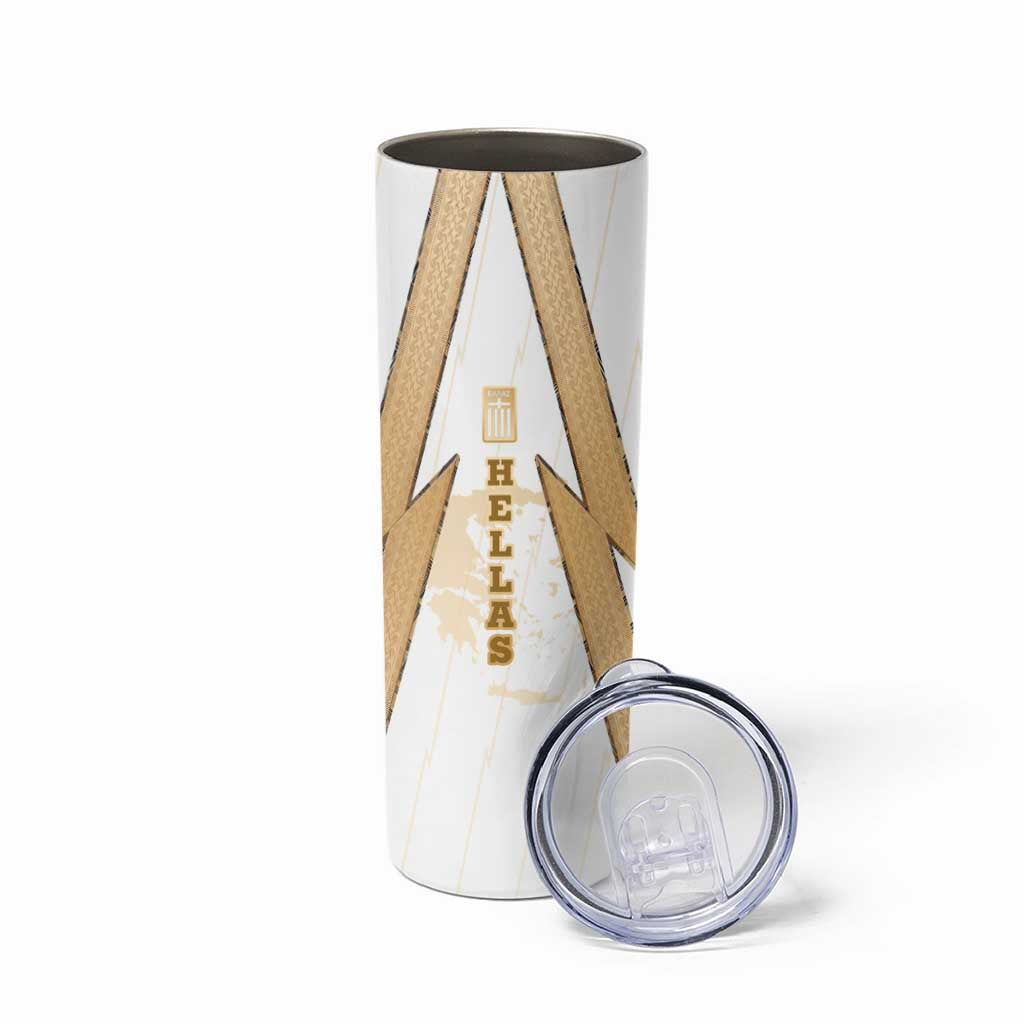 Hellas Athletic Skinny Tumbler with Ancient Greek Shield Graphic and Numbered Back
