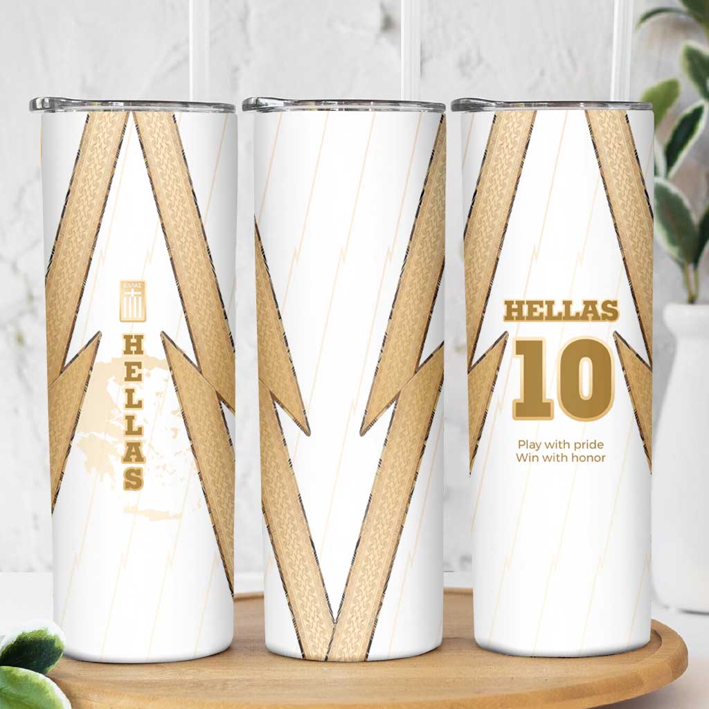 Hellas Athletic Skinny Tumbler with Ancient Greek Shield Graphic and Numbered Back