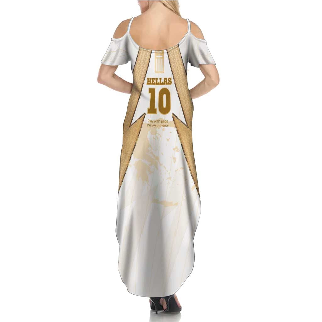Hellas Athletic Summer Maxi Dress with Ancient Greek Shield Graphic and Numbered Back