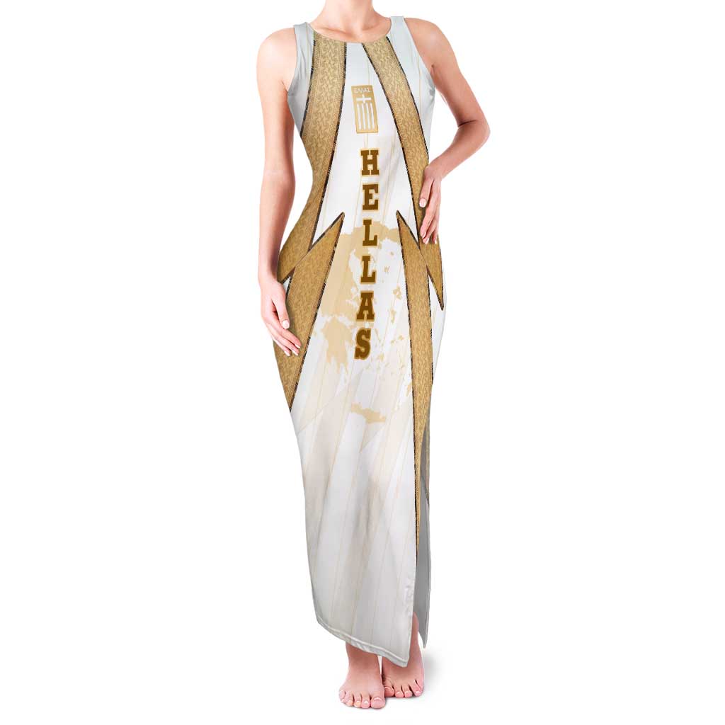 Hellas Athletic Tank Maxi Dress with Ancient Greek Shield Graphic and Numbered Back
