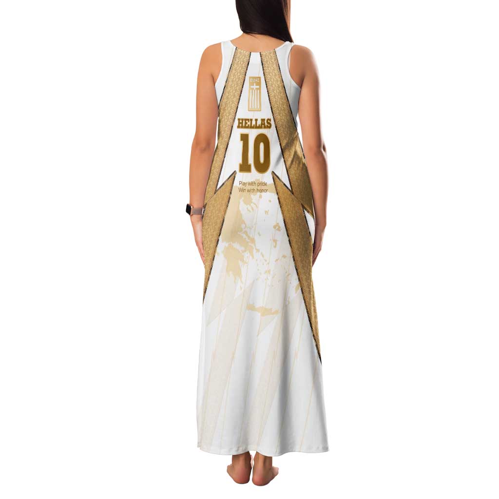 Hellas Athletic Tank Maxi Dress with Ancient Greek Shield Graphic and Numbered Back