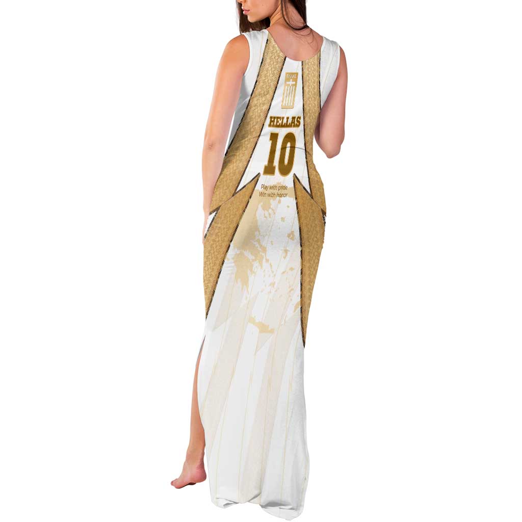 Hellas Athletic Tank Maxi Dress with Ancient Greek Shield Graphic and Numbered Back