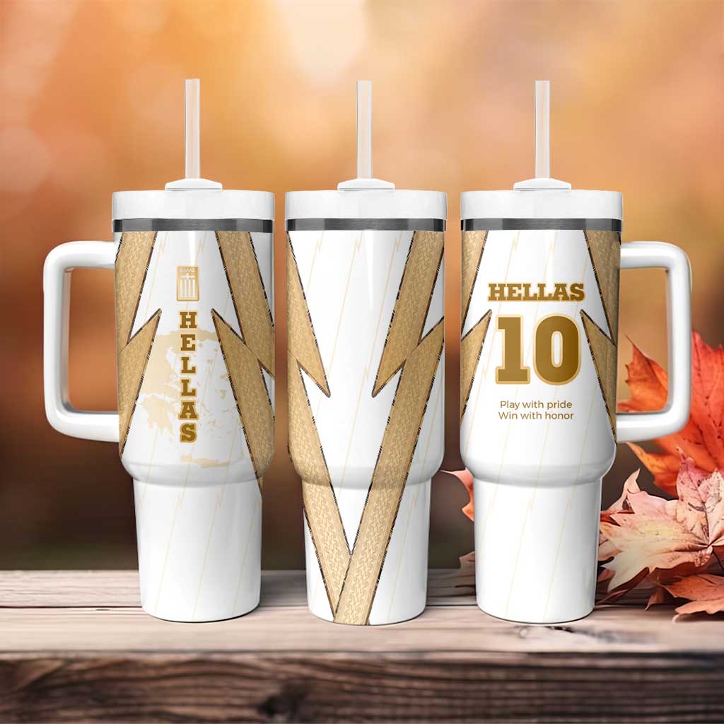 Hellas Athletic Tumbler With Handle with Ancient Greek Shield Graphic and Numbered Back