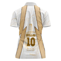 Hellas Athletic Women Polo Shirt with Ancient Greek Shield Graphic and Numbered Back