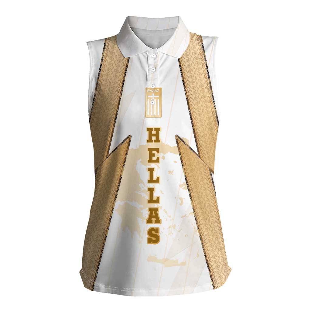 Hellas Athletic Women Sleeveless Polo Shirt with Ancient Greek Shield Graphic and Numbered Back
