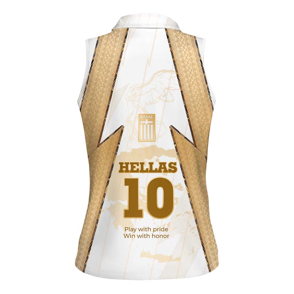 Hellas Athletic Women Sleeveless Polo Shirt with Ancient Greek Shield Graphic and Numbered Back