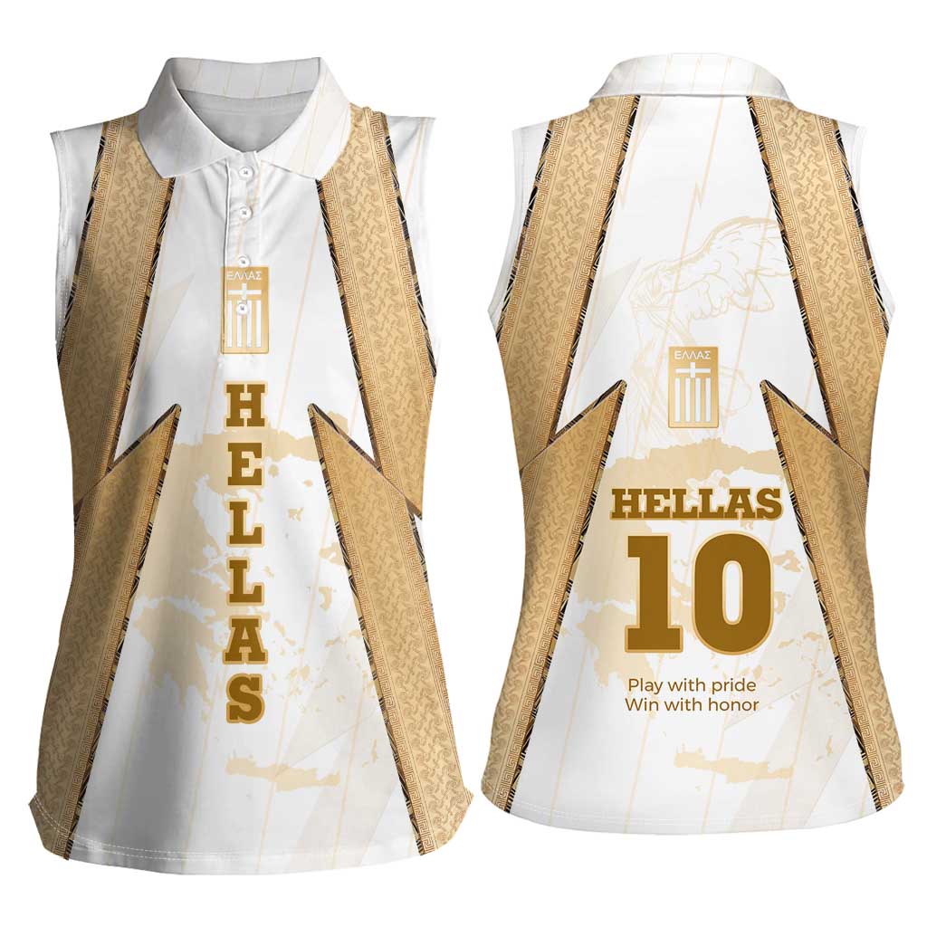 Hellas Athletic Women Sleeveless Polo Shirt with Ancient Greek Shield Graphic and Numbered Back
