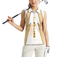 Hellas Athletic Women Sleeveless Polo Shirt with Ancient Greek Shield Graphic and Numbered Back