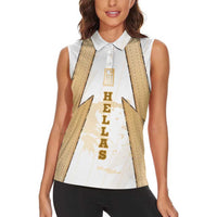 Hellas Athletic Women Sleeveless Polo Shirt with Ancient Greek Shield Graphic and Numbered Back