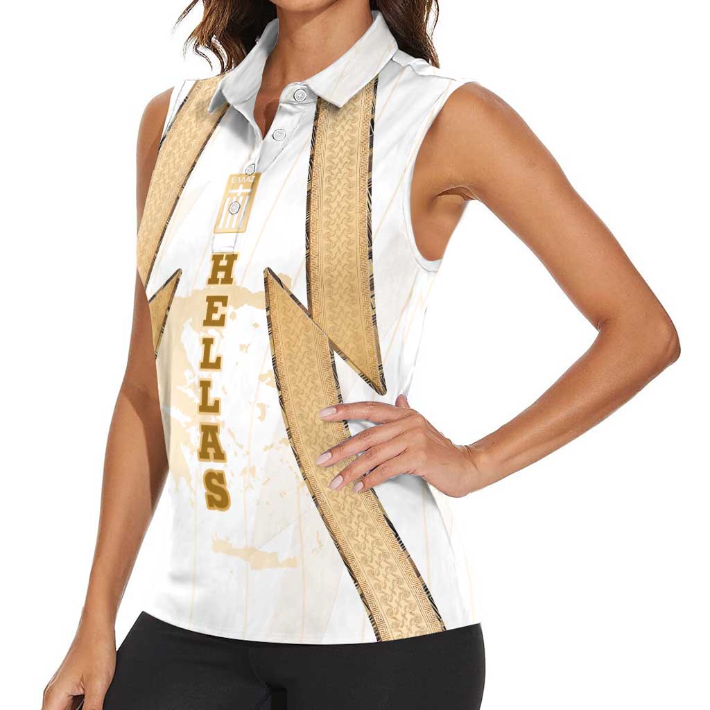 Hellas Athletic Women Sleeveless Polo Shirt with Ancient Greek Shield Graphic and Numbered Back