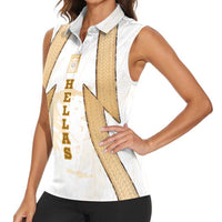 Hellas Athletic Women Sleeveless Polo Shirt with Ancient Greek Shield Graphic and Numbered Back